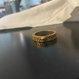 Versace Men's Gold Toned Chain Link Greek Key Band Design Small Medusa Ring